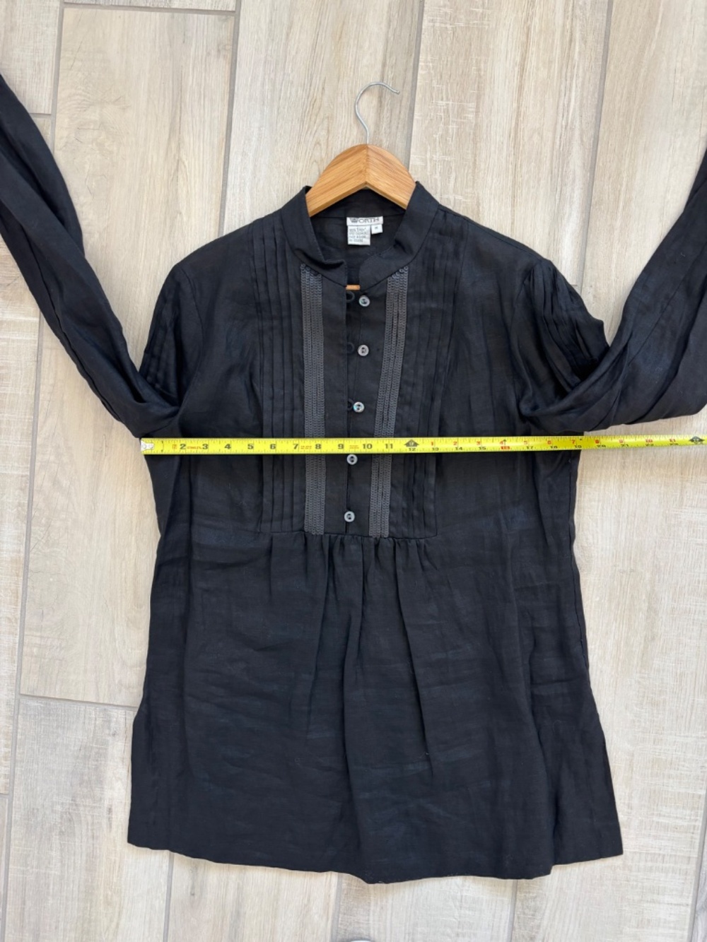 Worth New York 100% Linen Pintuck Bib Front Tunic Blouse - Black , Sz Medium - Picture 10 of 10